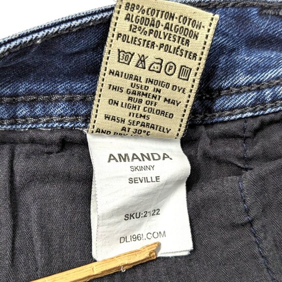 DL1961 Womens Low Rise Skinny Jeans Amanda Sz 28 x 29 Distressed Blue - Picture 10 of 16